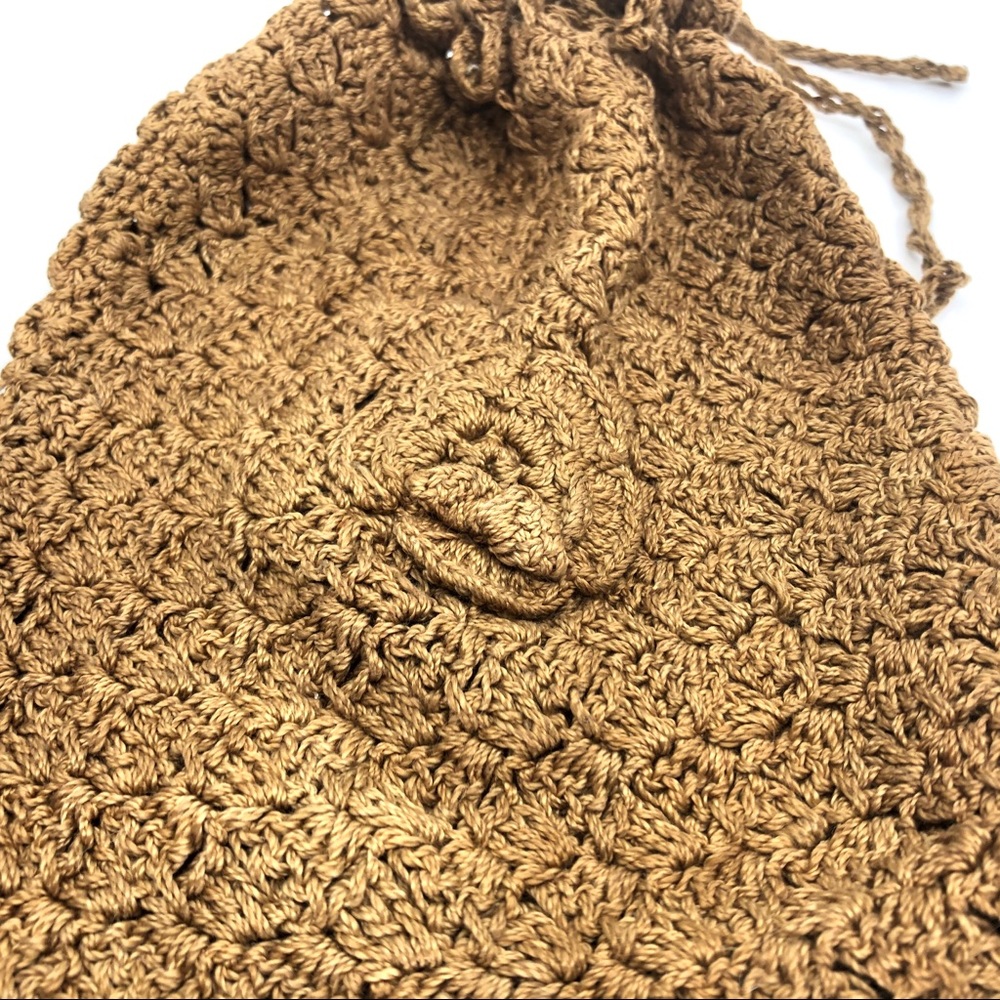 Victorian Brown Crochet Drawstring Reticule Bag - Picture 11 of 12